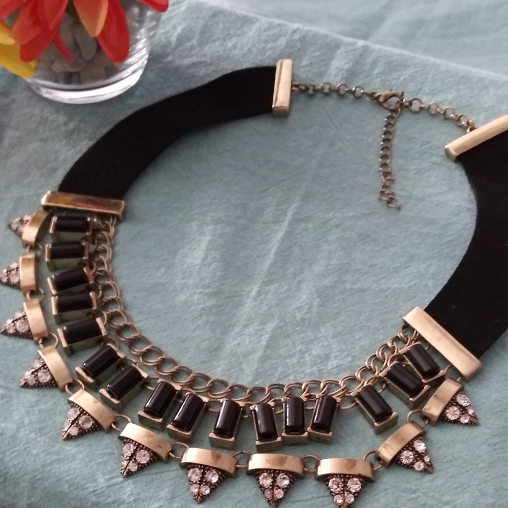 Faux-Leather and Crystal Necklace